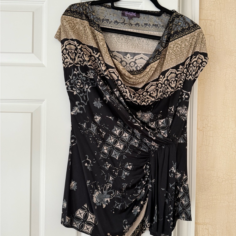 Hale Bob Elegant Black and Tan Women's Top